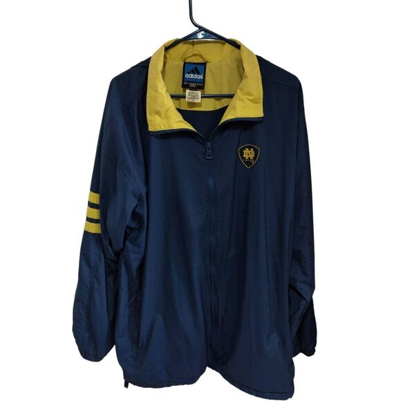 Vintage Adidas Notre Dame Lined Windbreaker with Hood, Large, Full Zipper - Picture 1 of 16